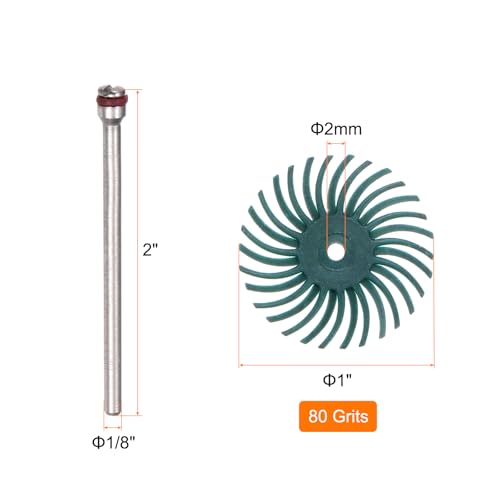 QUARKZMAN 10 Stück Radiale Borstenscheiben Set 1 Zoll 80 Körnung Detailliertes Schleifbürsten Kit Spaltpolierscheiben Sortiment Mit 1/8 Zoll Aufnahmen Für Schmuck Holz Metall Grün