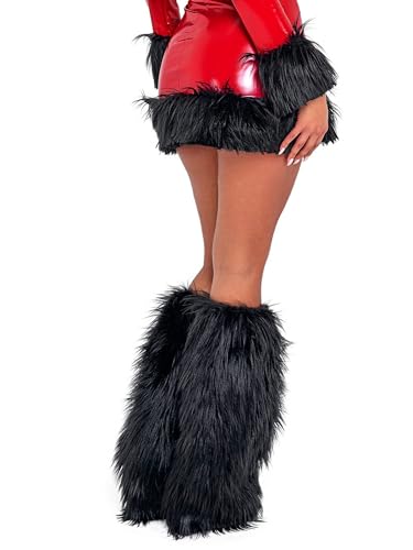 Women's Faux Fur Leg Warmers Y2k Winter Warm Fuzzy Lolita Boot Covers Cuffs 80s Socks Rave Party Accessories4