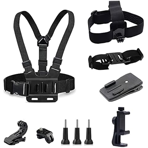 Mobile Phone Chest Mount Harness Strap Holder +Head Strap+Helmet Strap+ Backpack Shoulder Strap Clip Kit for Shoot POV/VLOG Compatible with iPhone, Gopro Hero 8 7 6 5 4 3+ 3 and DJI Action 2 Camera Cover