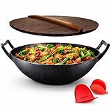 PRÊT POUR INDUCTION : Cette poele en fonte avec couvercle est compatible avec tous les types de chauffage.Le wok gaz Fonctionne sur les plaques de cuisson à gaz, à induction, vitrocéramiques et électriques. Résistant aux taches et facile à nettoyer. Profitez du style de cuisson traditionnel chinois en famille.