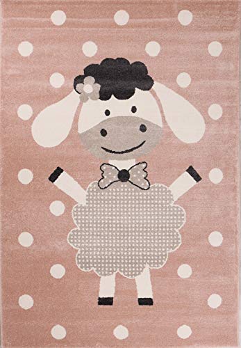 VIMODA kinderteppich kinderzimmer Flauschiger Baby Teppich Happy Schaefchen Kinder Jugendzimmer Rosa, Maße:80x150 cm