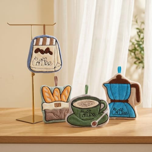 Image of House of Quirk Coffee Shaped Hanging Towels Set of 2 | Soft Coral Fleece Kitchen & Bathroom Towels | Super Absorbent & Quick-Dry Decorative Cloths (Blue /Orange)