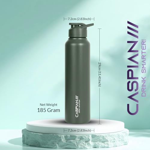 Image of Caspian Hike Stainless Steel Sipper Water Bottle 1 Ltr (Litre) for School, Fridge, Office, Gym, Home-Ideal for Adults, Men, Women, Kids, Boys, Girls-1000ml Leakproof, Rust free, Eco-Friendly, A Green