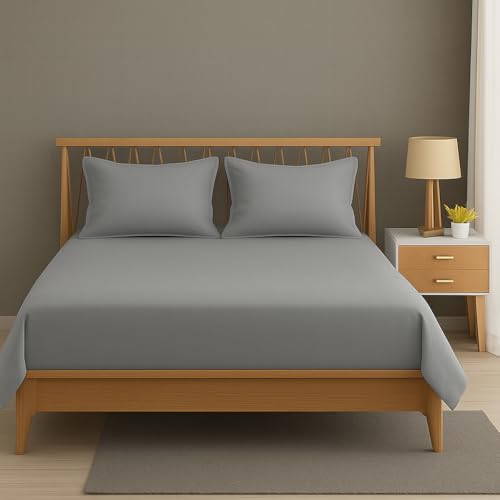 Image of DECOR2ADMIRE Cotton Bedsheet 300 Thread Count - Soft Solid Bed Sheet Set for Home, Bedroom & Hotel Use | with 2 Pillow Covers (Dark Grey, Super King 108 inch x 108 inch)