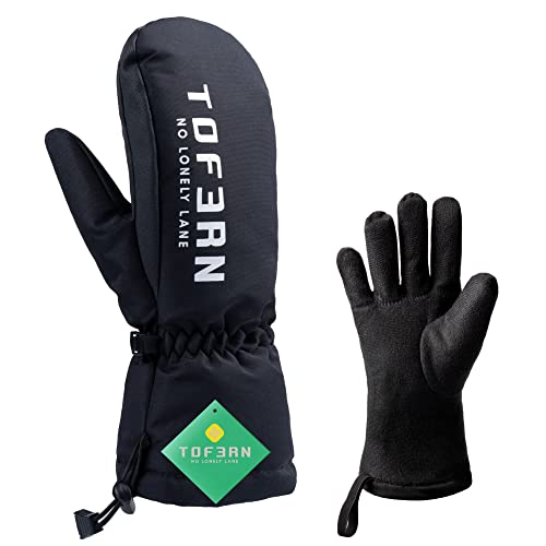 Tofern Unisexe Moufles Gants de Ski Chauffant Thermique Coupe Vent Imperméable PU Hiver Epais 180G Thermolite Coton Antidérapant Neige Alpinisme Snowboard Cover