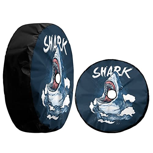 Image of Delerain Spare Tire Cover with Backup Camera Hole Shark Fish Wheel Covers Waterproof Dust-Proof UV Sun Universal Fit for RV Trailer RV SUV Truck (18 Inch for Diameter 32 inch-34 inch)