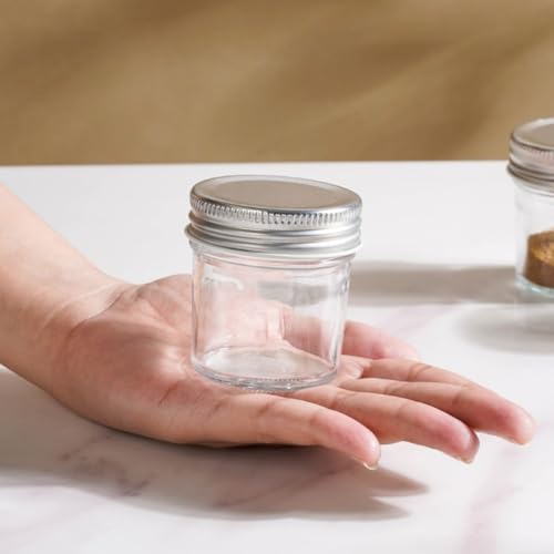 Image of Nestasia Set of 16 Mini Glass Jars with Airtight Silver Lids | Food-Grade Containers for Spices, Snacks, Dry Fruits, Candy & Kitchen Storage (50ml)
