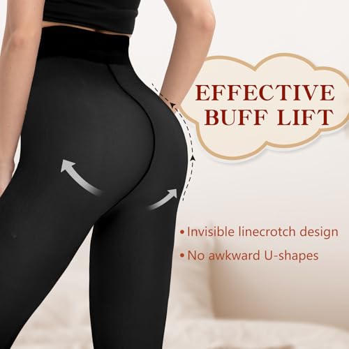 Image of HONGTEYA Fleece Lined Tights Women Winter Thermal Leggings Pantyhose Fake Translucent Thick Warm Sheer Tights