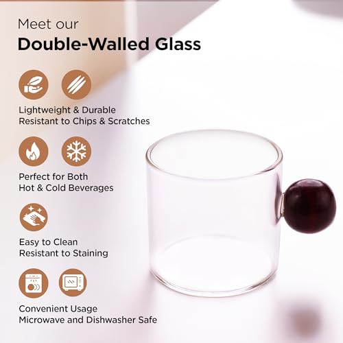 Image of UMAI Borosilicate Glass Coffee Mug with Wooden Handle | Tea Cups Set of 2 (120ml Each) | High Heat Resistance | Microwave and Dishwasher Safe | Ideal Gifts for Friends /Family /Couples (Transparent)
