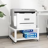 PUNCIA プリンター台 2段 幅50×奥行50×高さ32cm 木製ワゴン キャスター付き 収納棚 大型コピー機対応 レーザープリンタ FAX機適用 机下に置ける 省スペース設計 75kg耐荷重 簡単組立 オフィス・家庭用 多機能ラ...
