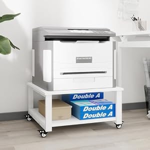 PUNCIA プリンター台 2段 幅50×奥行50×高さ32cm 木製ワゴン キャスター付き 収納棚 大型コピー機対応 レーザープリンタ FAX機適用 机下に置ける 省スペース設計 75kg耐荷重 簡単組立 オフィス・家庭用 多機能ラ...