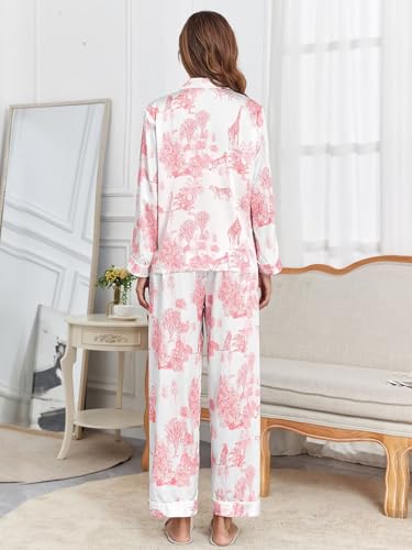 Image of Brosloth Women's Silk Satin Pajamas Pjs Sets Cute Lace Pattern Two Piece Loungewear Set Button Up Pajamas Sleepwear Black