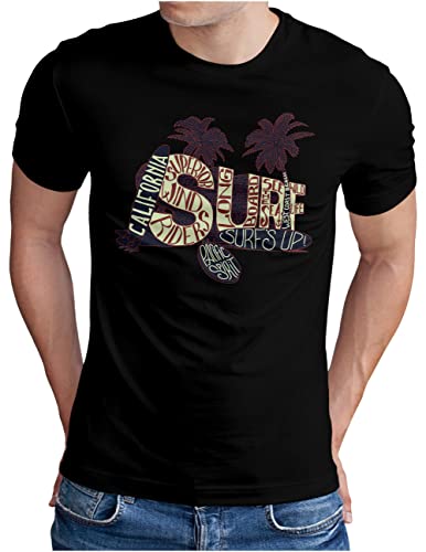 T-shirt retro Cali Surfing California homme noir grande taille XXXXL beach