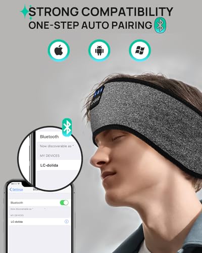 Image of LC-dolida Sleep Headphones Headband Bluetooth 5.4, Sports Headband Earphones Wireless with Speaker Microphone USB C for Sleeping Gift Workout Jogging Yoga Insomnia Travel Meditation, Ash Grey