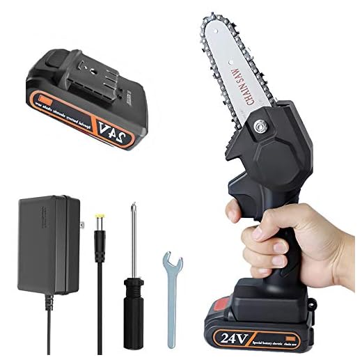 Mini Chainsaw Set Hand-held Pruning Saw Chainsaws rechargeable small electric saw woodworking one hand electric chain saw garden logging 24V/36V Wood Cutting Pruning Logging (Black 24V (1 battery))