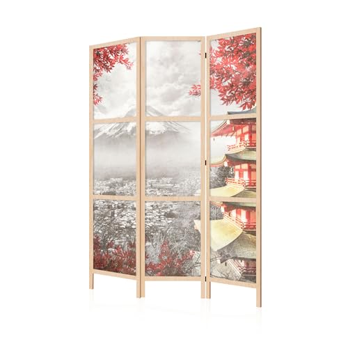LUMASOUL Biombo Separador de Ambientes Unilateral - en Estilo Japonés - Biombos Separadores de 3 Paneles - Biombos Decorativos para Divisor Ambientes - Motivo Ciudades - 135x172 cm