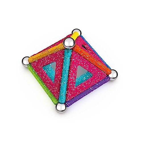 Geomag - Glitter - 22 Pièces - Constructions Magnétiques à Paillettes pour Enfants Dès 3 Ans - Blocs Magnétiques avec 8 Bâtonnets, 8 Boules, 6 Plaques - 100% Plastique Recyclé - Fabrication Suisse