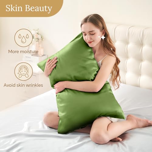 Image of INFIIXSO Mulberry Silk Pillowcase for Hair and Skin, Silk Pillow Cases Standard Size with Hidden Zipper 20x26 Inches, Ultra Smooth and Soft Cooling Pillow Cases for Hot Sleepers(Cedar Green, 1 Pack)