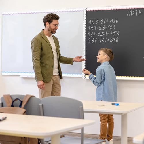 Image of Fuutreo 6 Roll 197 ft Pastel Composition Notebook Lined Bulletin Board Borders Paper Scalloped Borders Trim Decoration for Back to School Chalkboard Office Wall