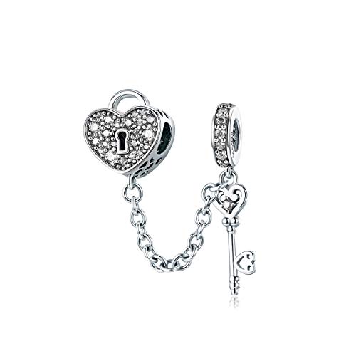 WOSTU 925 Sterling Silver Exquisite Charms Pink Love Heart Bead Charm for Bracelets The Key of Heart Charms Beads for Women Girls…
