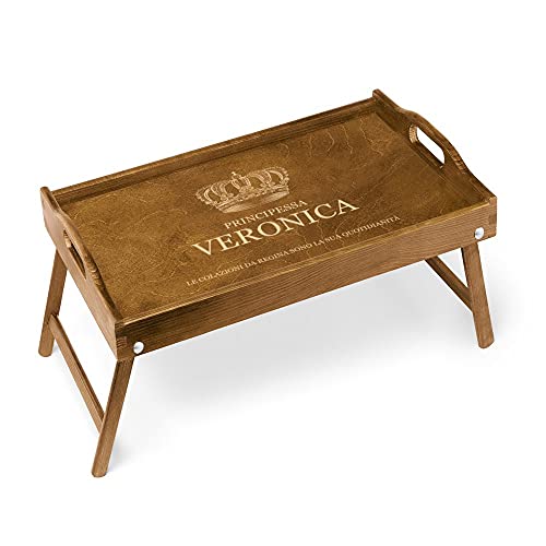 Maverton Vassoio da Colazione a Letto Personalizzato - Tavolino Pieghevole in Legno con Manici - Colore Marrone Chiaro - Incisione Laser - 50 x 30 cm - regalo donna - Principessa
