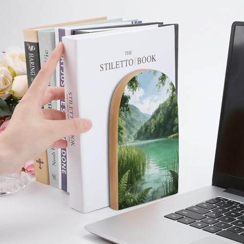 Sujetalibros de madera para estantes organizador de libros resistente verde Shalimar 7