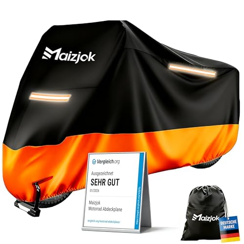 Maizjok® Motorrad Abdeckplane Outdoor Motorradabdeckung Wasserdicht 210D Motorrad Garage Plane, Motorradplane Abdeckung Winterfest für Moped Roller Motor Enduro/Straßen 245x105x125cm - Test SEHR GUT