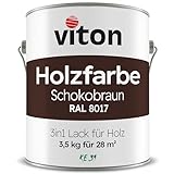 Viton Holzfarbe - 3,5 Kg Braun Holzlack Seidenmatt - Wetterschutzfarbe für Außen - 3in1 Grundierung & Deckfarbe - Profi-Holzschutzlack - KE31 - RAL 8017 Schokoladenbraun