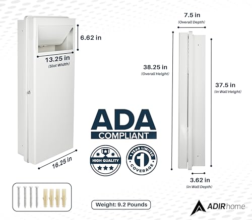 Adirhome ADI315-01-WHI-NEW Built-In Laundry Hamper, Clothes Hamper With Lid Wall Laundry Basket thumb #2