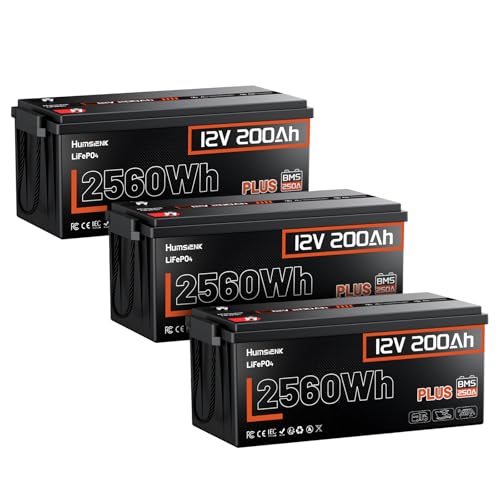 Image of HumsiENK 3 Pack 2V 200Ah LiFePO4 Lithium Battery, 2560Wh, Built-in 250A BMS
