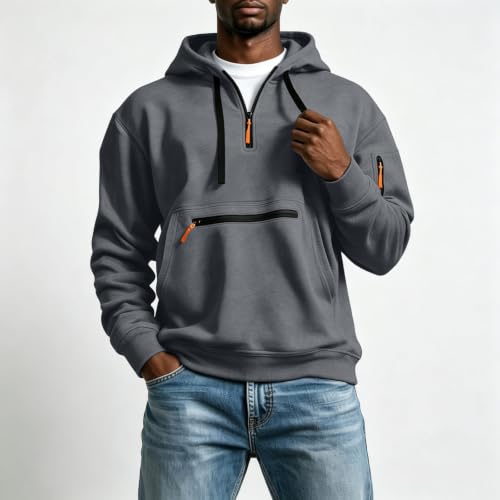 Workout Hoodies for Men Quarter Zip Pullover Tactical Hooded Sweatshirt - image 2