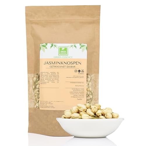 Jasminknospen getrocknet essbar 100g von Green Essence - Jasmintee Blüten - Jasminblüten lose - Jasmin getrocknet 100g - getrocknete Blüten für Tee Kerzen zum Baden