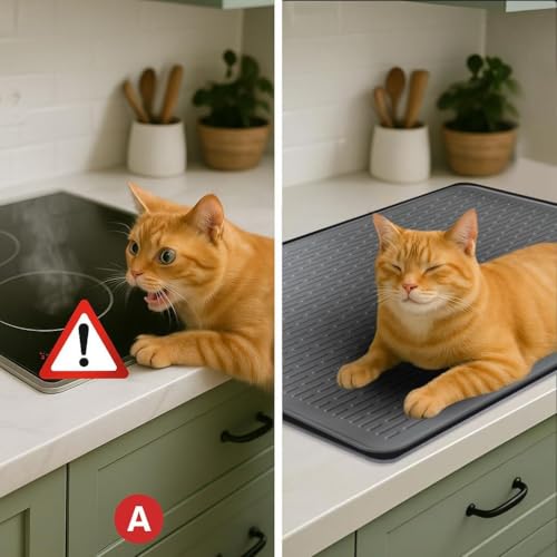 Image of Stove Top Cover for Electric Stove - Food Grade Ceramic Stove top Cover, Silicone XXL Dish Drying Mat, Glass Cooktop Covers, Flat RV Range top Mats (Gray Thickened,28x20)