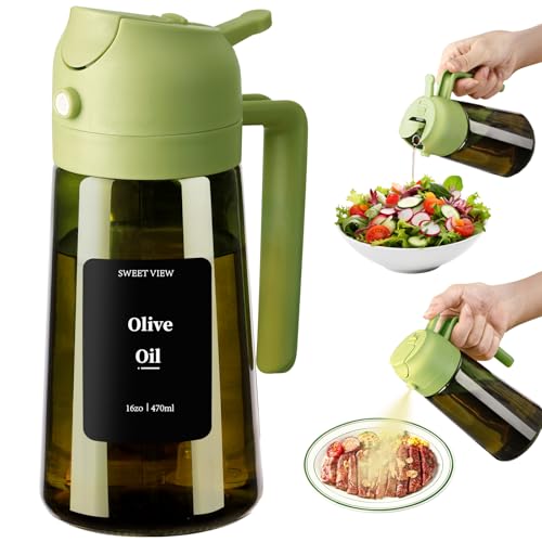 SWEET VIEW Olive Oil Dispenser and Sprayer &ndash; 16oz/470ml Glass Light-Proof Pour Bottle, Kitchen Gadgets Accessories for Air Fryer, Cooking, Salad, and BBQ