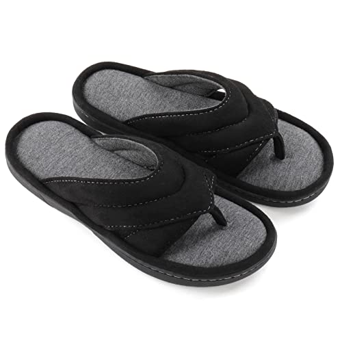 Zizor Men's Women's Stripe Flip Flop Slipper With Memory Foam, Summer Spa Thong, House Open Toe Slide Sandal For Indoor (Dark Black, Size 11-12 Women, Size 9-10 Men) #TOP4