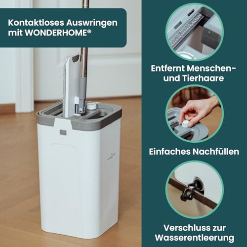 WONDERHOME - Bodenwischer Set mit Eimer - trennt Schmutz - von Frischwasser - innovatives 3 Kammer...