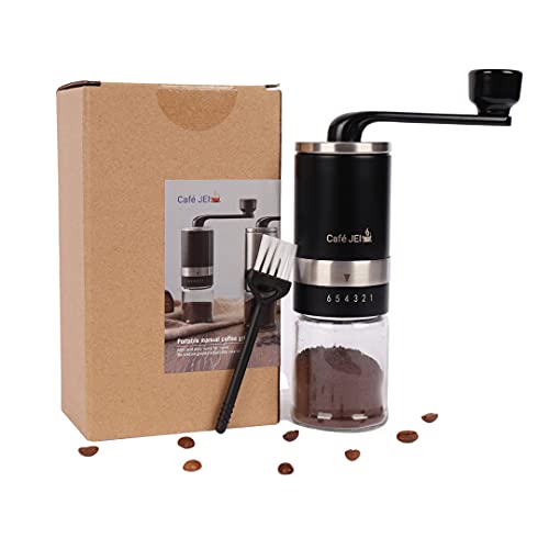 Image of Cafe JEI Manual Coffee Grinder with Adjustable Settings - Ceramic Conical Burr Mill & Brushed Stainless Steel Body, Whole Bean Coffee Grinder for Drip Coffee, Moka Pot, Espresso, French Press (Black)