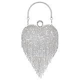 SWEETV Womens Rhinestone Heart Purse,Sparkly Crystal Evening Clutch Bag for Formal/Wedding/Cocktail/Prom/Party/Club,Sequin Glitter Purse,Silver,Medium