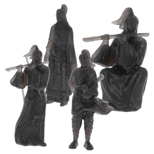 GAROZATION Lot De 4 Figurines Chinoises Anciennes en Résine Noire 2 Cm pour Micro-Paysage Et Décoration De Bureau Artisanale
