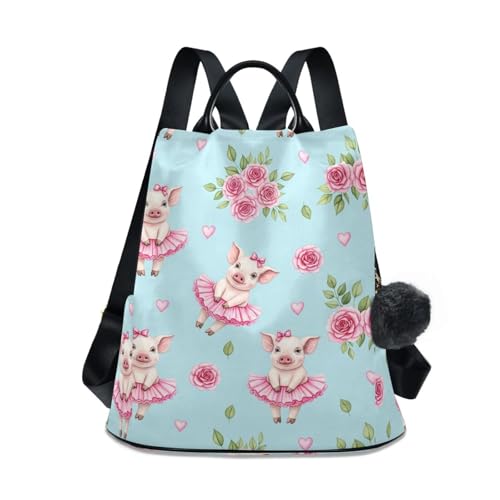 Sac à dos femme imprimé cochons roses léger et grand volume à zip antivol