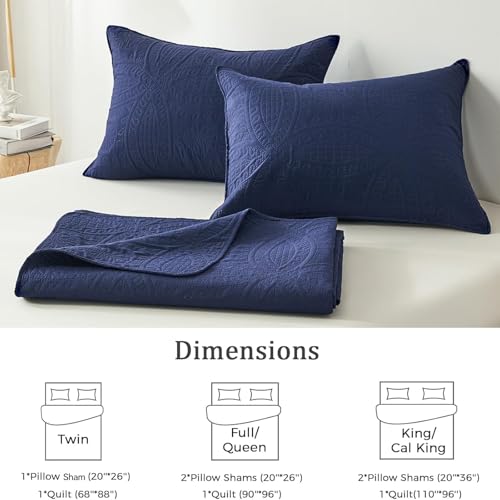 akkialla Twin Quilt Bedding Set,Navy Blue Ultrasonic Quilt Set,Lightweight Soft Bedspread Coverlet,Modern Style Coin Pattern Bed Cover for All Seasons,2 Piece(1 Quilt,1 Pillow Sham)
