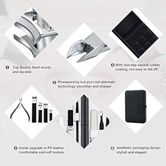 Professional Stainless Steel Nail Clipper Travel & Grooming Kit Nail Tools Manicure & Pedicure Set of 18pcs with Luxurious Case (Black/White)
