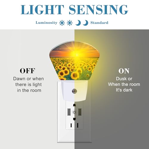 Image of Sunflowers and Sunrise Night Light Plug into Wall, Sunflower Fields Night Light with Dusk to Dawn Sensor for Kid Girls Boys Women Men Room, Hallway, Kitchen, Bathroom, Stairs Decor