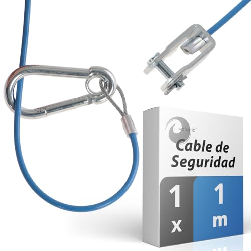 valonic cable de seguridad, 1m, para remolques y caravanas, azul, con mosquetón, 250 kg de carga de rotura, cable de seguridad con cabeza de horquilla (grillete)