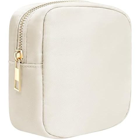 LETGO Nylon Small Makeup Bag for Purse Small Cosmetic Bag Travel Makeup Bag Pouch,Travel Size Toiletry Bags Cute Mini Makeup Bag, Nylon Zipper Pouches, Coin Purse,Car Accessories(Mini-Beige) Cover