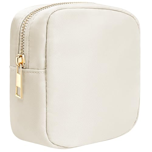 LETGO Nylon Small Makeup Pouch, Travel Size Toiletry Bag, Cute Mini Cosmetic Bag, Zipper Pouches, Coin Purse, Car Accessories (Mini-Beige)