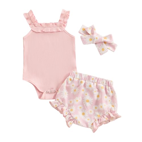 Image of fhutpw Baby Girl Clothes Summer Cute Outfits 3 6 12 18 Months Spaghetti Strap Romper & Floarl Shorts Sets