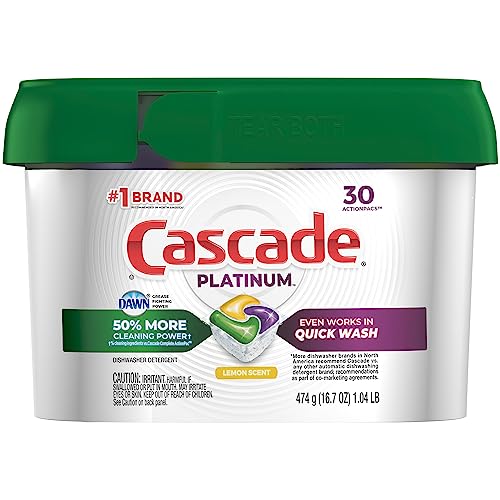 Image of Cascade Platinum Actionpacs Dishwasher Detergent, Lemon Scent, 30 Count