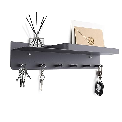 Honsdom Schlüsselbrett mit Ablage und 6 Haken, Schlüsselregal Schwarz Organizer Schlüsselablage, Schlüsselboard ohne Bohren Wandmontage für Eingangsbereich, Flur, Küche