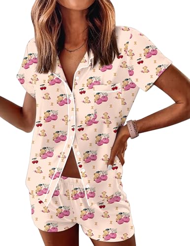 Image of Ekouaer Womens Pajama Sets Button Down Lounge Set 2 Piece Loungewear Soft Sleepwear Short Sleeve Pjs with Pockets